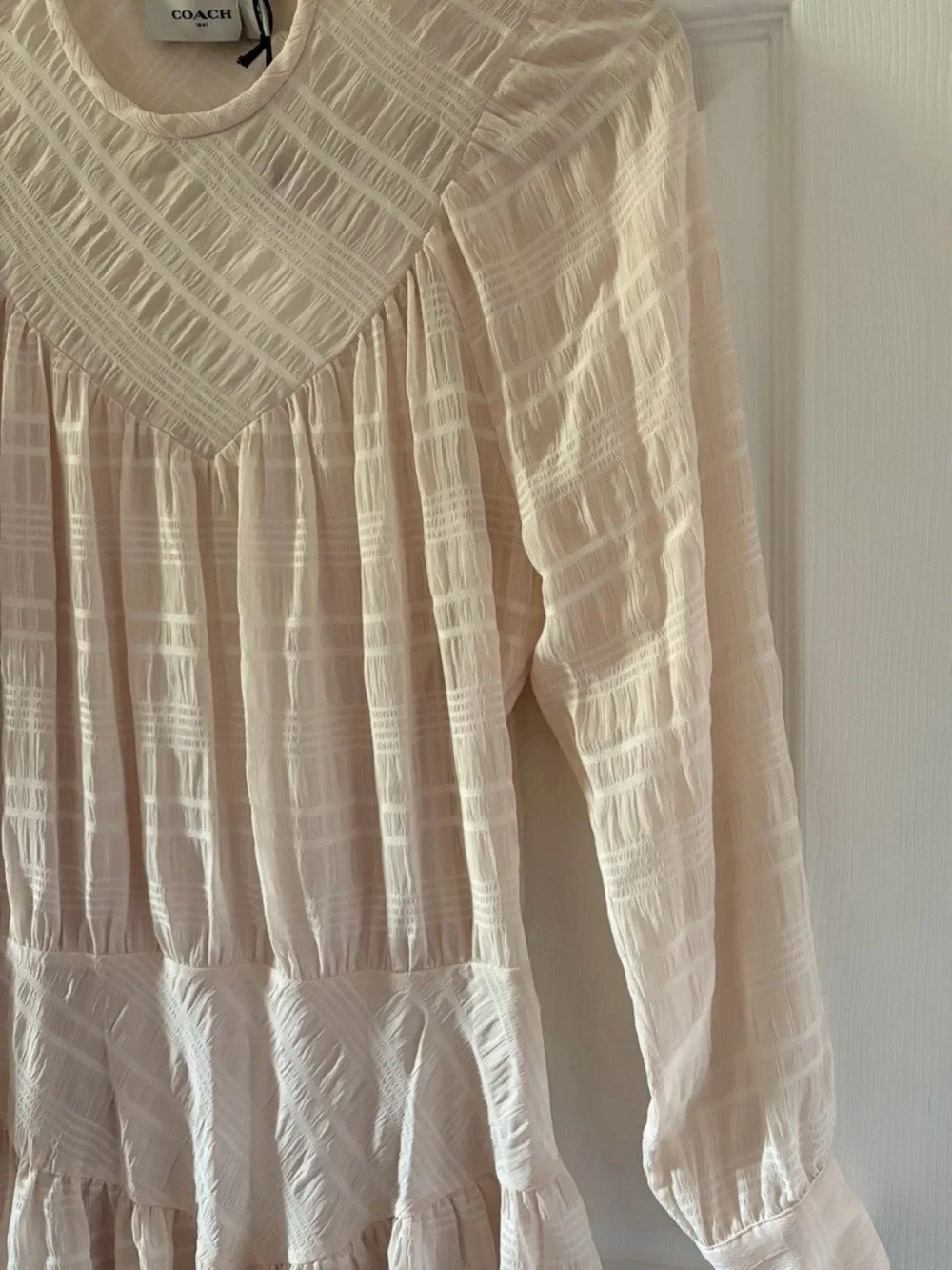 Coach Cream Plaid Long Sleeves Yoke Dress Size 0 NWT